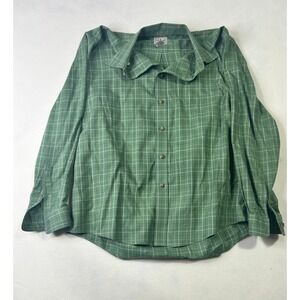 LL Bean Mens Green Grid Plaid Button Down Shirt Long Sleeve 100% Cotton L-REG